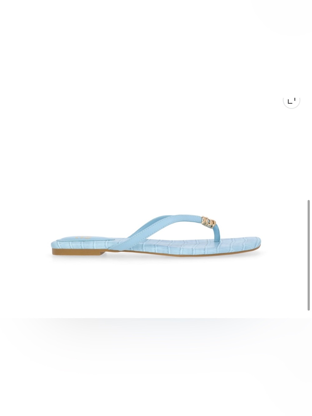 Light Blue Croc-Embossed Thong Sandals with Gold Accent